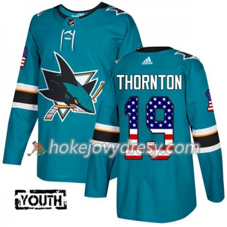 Dětské Hokejový Dres San Jose Sharks Joe Thornton 19 2017-2018 USA Flag Fashion Teal Adidas Authentic